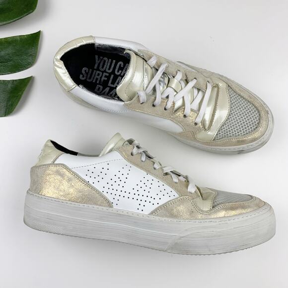 P448 Sneakers Spacelow Pearlized Low Top Leather White Gold Women's 38 US 7.5 8 - Picture 1 of 15